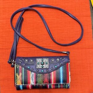 Native Conchos Studded Purse Western Rhinestone Country Leather Crossbody Strap